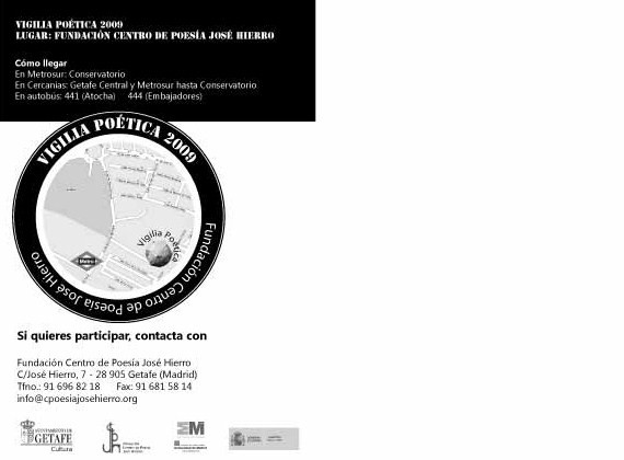Contraportada del cartel de laVigilia Po�tica 2009 del centro Jos� Hierro